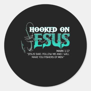 Hooked On Jesus Funny Fishing Classic Round Sticker