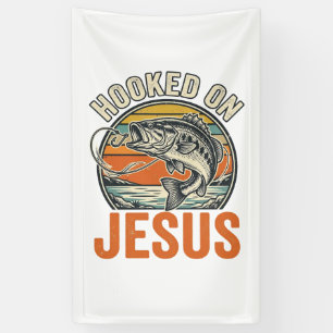 Hooked On Jesus Vintage Bass Fishing Faith Banner