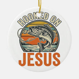 Hooked On Jesus Vintage Bass Fishing Faith Ceramic Ornament