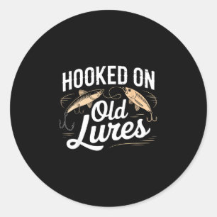 Hooked on old lures funny fishing angler grandpa classic round sticker
