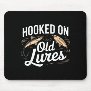 Hooked on old lures funny fishing angler grandpa mouse pad