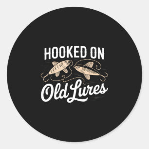 Hooked on old lures vintage fishing angler tackle classic round sticker