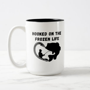 Hooked on the Frozen Life Ice Fishing Two-Tone Coffee Mug