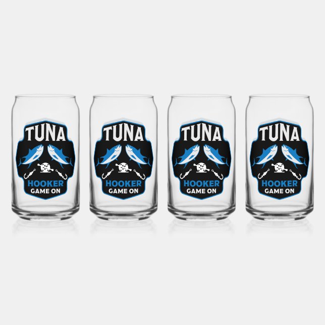 Hooked On Tuna Fishing Can Glass (Front)