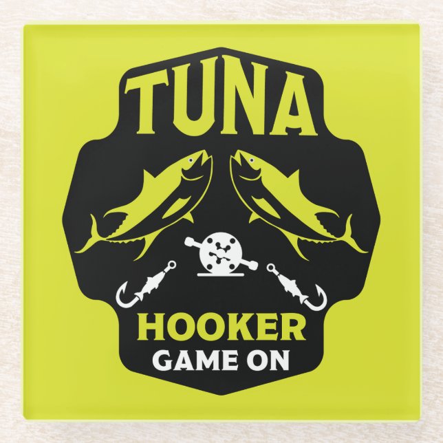 Hooked On Tuna Fishing Glass Coaster (Front)