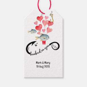 Hooked on you fishing lovers Wedding Watercolor Gift Tags