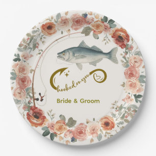 Hooked on you fishing lovers Wedding Watercolor Paper Plate