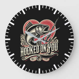 Hooked On You - Valentine’s Day Fishing Large Clock