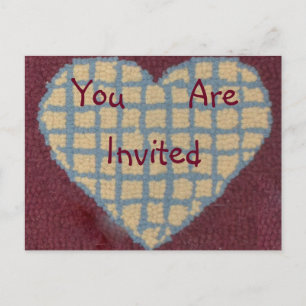 Hooked Rug Heart Invitation Postcard