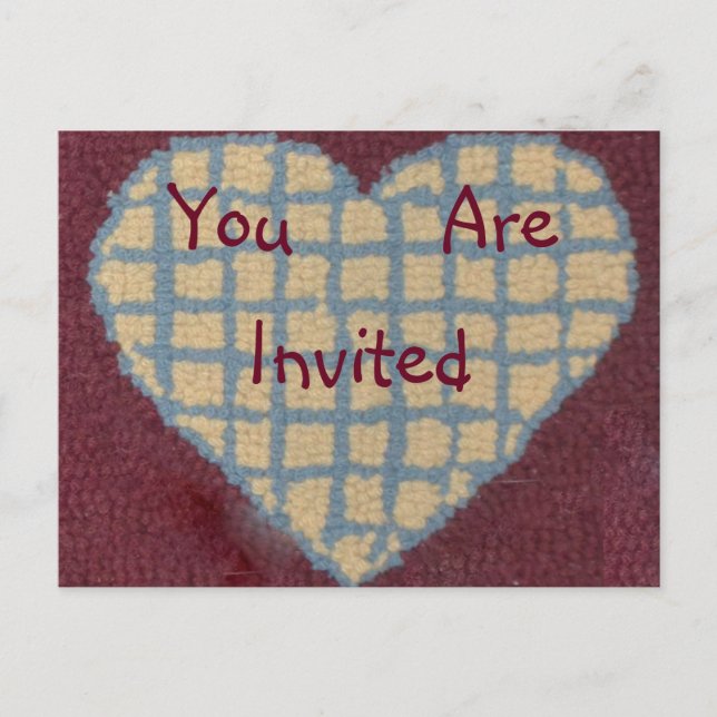 Hooked Rug Heart Invitation Postcard (Front)