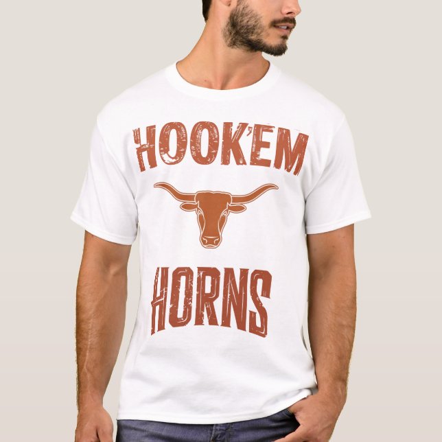 Hook'em Horns - Texas Bull Head with Longhorn T-Shirt (Front)