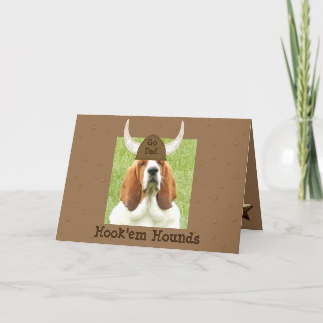 "Hook'em Hounds" Father's Day Card with Basset (Front)