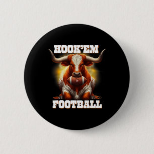 Hook'em State Of Texas Football With Hair And Horn 6 Cm Round Badge