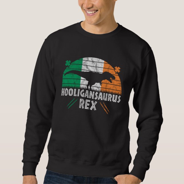 Hooligan Dinosaur   St Patricks Day Irish Flag Sweatshirt (Front)