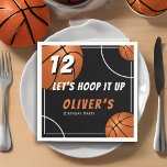 Hoop it up Basketball Sports Kids Birthday  Napkin<br><div class="desc">Hoop it up Basketball Sports Kids Birthday Napkins. The design has a fun text "Let's hoop it up" and basketball balls on a black background. Add your name and age. Great napkins for a basketball theme birthday party.</div>