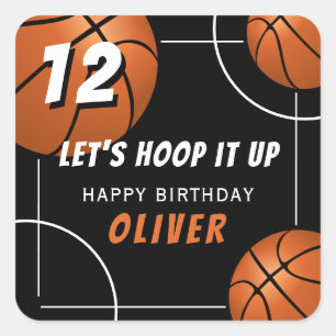 Hoop it up Basketball Sports Kids Birthday Square Sticker