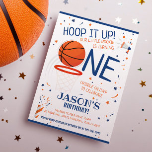 Hoop It Up Blue Rookie Basketball 1st Birthday  Invitation