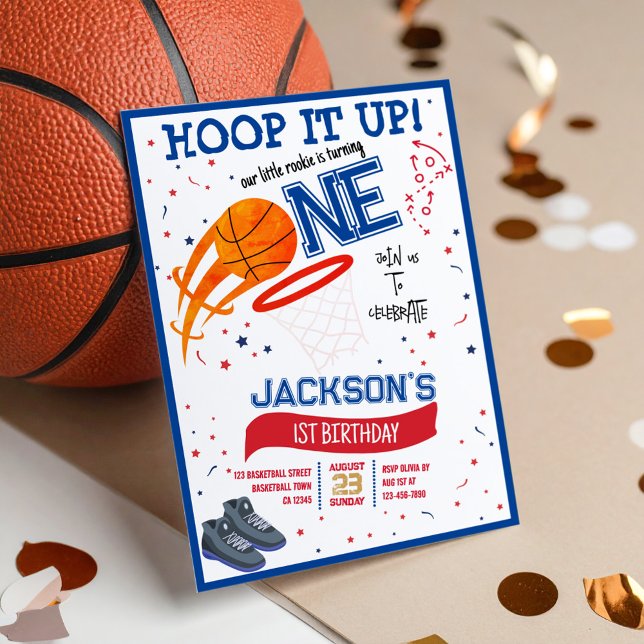 Hoop It Up Little Rookie Basketball 1st Birthday Invitation (Creator Uploaded)