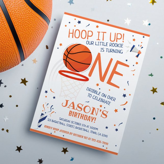 Hoop It Up Orange Rookie Basketball 1st Birthday Invitation (Creator Uploaded)