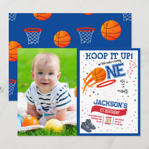Hoop It Up Rookie Basketball Photo 1st Birthday Invitation
