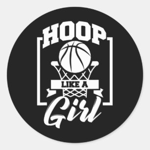 Hoop Like A Girl Sketll Player For Women Jt Classic Round Sticker