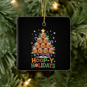 Hoop-y Holidays Basketball Christmas Holiday Sport Ceramic Ornament
