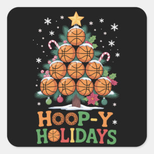 Hoop-y Holidays Basketball Christmas Holiday Sport Square Sticker