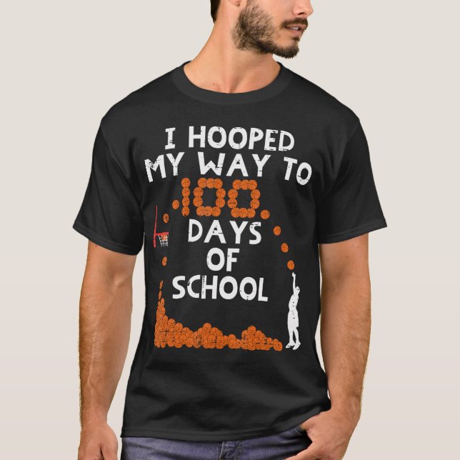 Hooped My Way 100 Days School Basketball 100Th Day T-Shirt (Front)