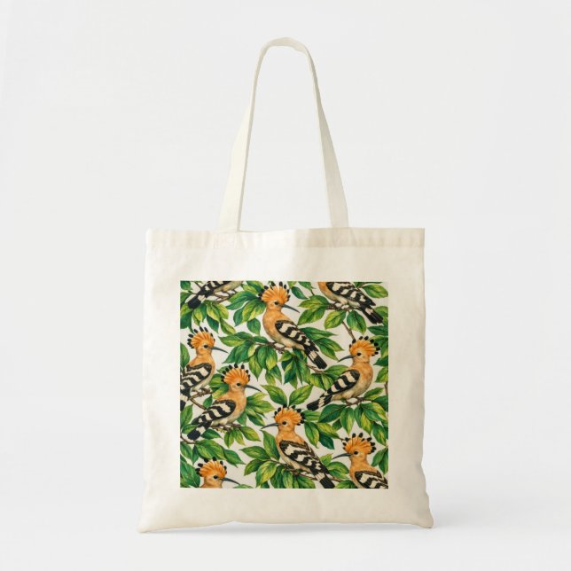 Hoopoe Bird and Green Leaves Pattern Tote Bag (Front)