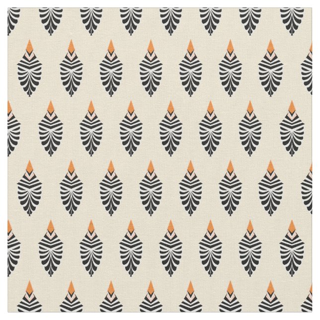 Hoopoe Bird Geometric Pattern on Off-White Fabric (Close Up)