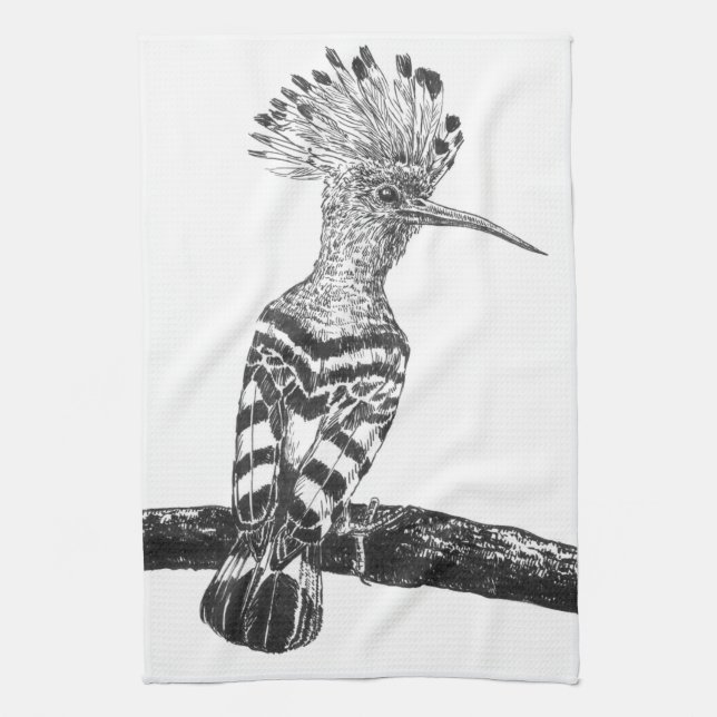 Hoopoe drawing tea towel (Vertical)