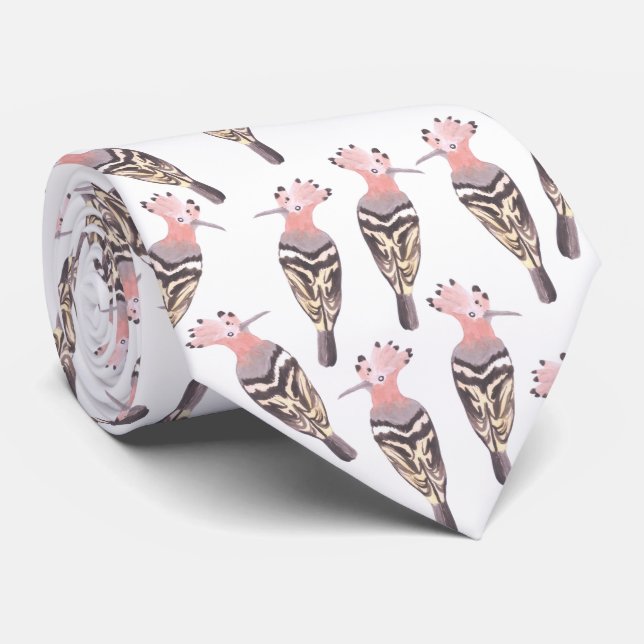 Hoopoe or Upupa epops crown bird watercolor Tie (Rolled)