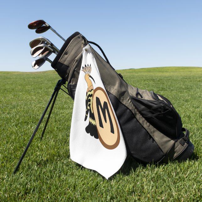 Hoopoe Whimsical Bird Monogram Golf Towel (Green)
