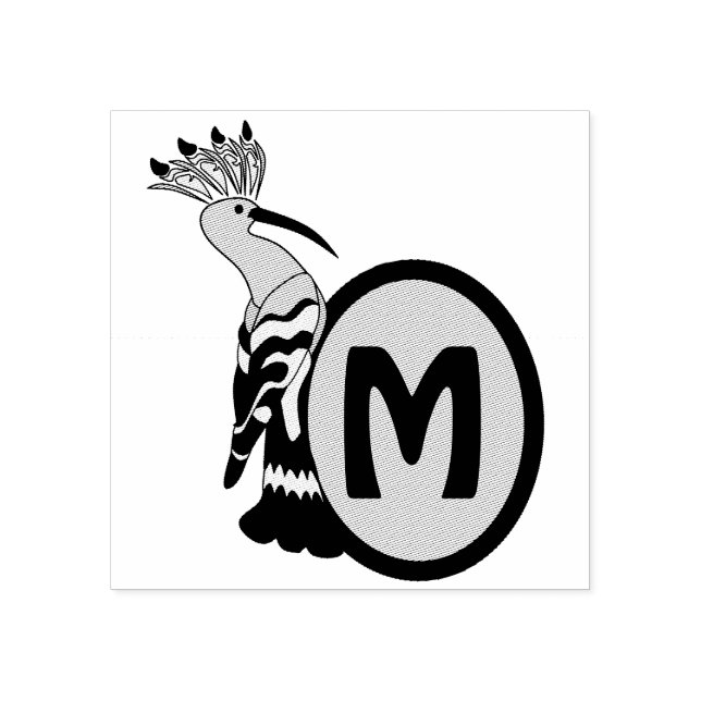 Hoopoe Whimsical Bird Monogram Rubber Stamp (Imprint)