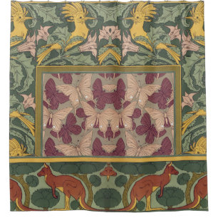 Hoopoes & Jimson Weed Birds & Floral Art Nouveau Shower Curtain