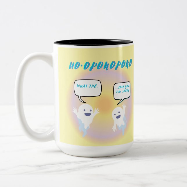 Ho'oponopono Ghosts Healing & Funny  Two-Tone Coffee Mug (Left)