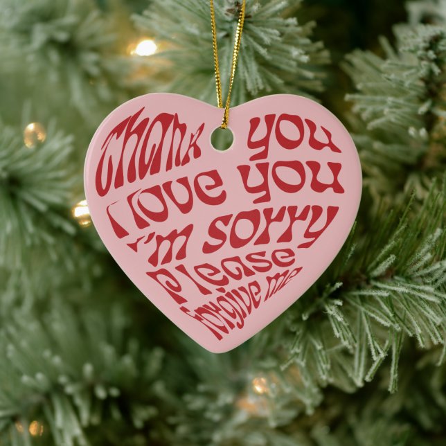 Ho'oponopono Heart-Shaped Text Red Ceramic Ornament (Tree)