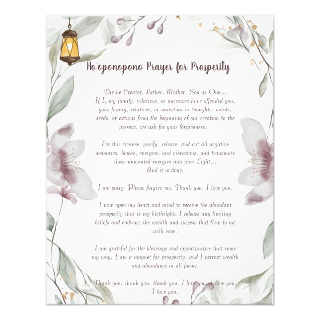 Ho'oponopono Prayer for Prosperity  Photo Print (Front)