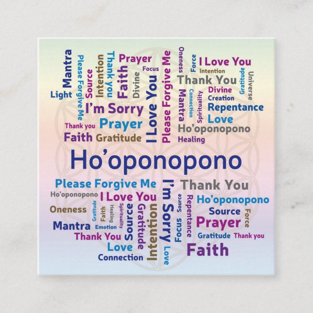 Ho'oponopono Word Cloud - Mantra - Self Love Square Business Card (Front)