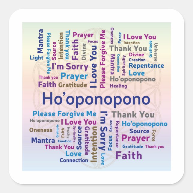 Ho'oponopono Word Cloud - Mantra - Self Love Square Sticker (Front)