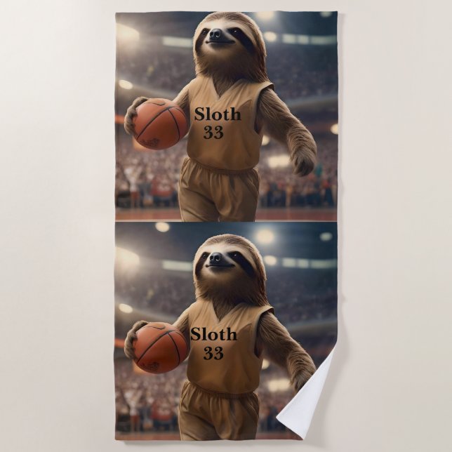 Hoops and Hangs: The Slam Dunking Sloth, Beach Towel (Front)