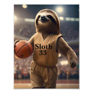 Hoops and Hangs: The Slam Dunking Sloth, Photo Print