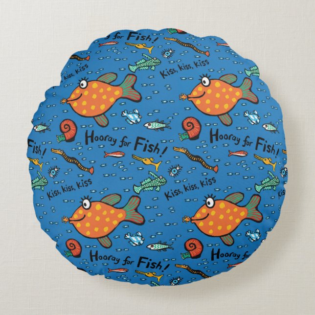 Hooray For Fish Pattern Round Cushion (Front)