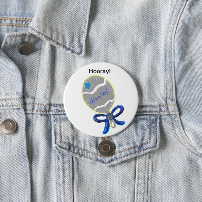 Hooray!  It's a boy! Blue Star Announcement Button (In Situ)