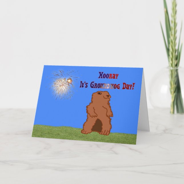 Hooray It's Groundhog Day! Groundhog's Day Spring Card (Front)