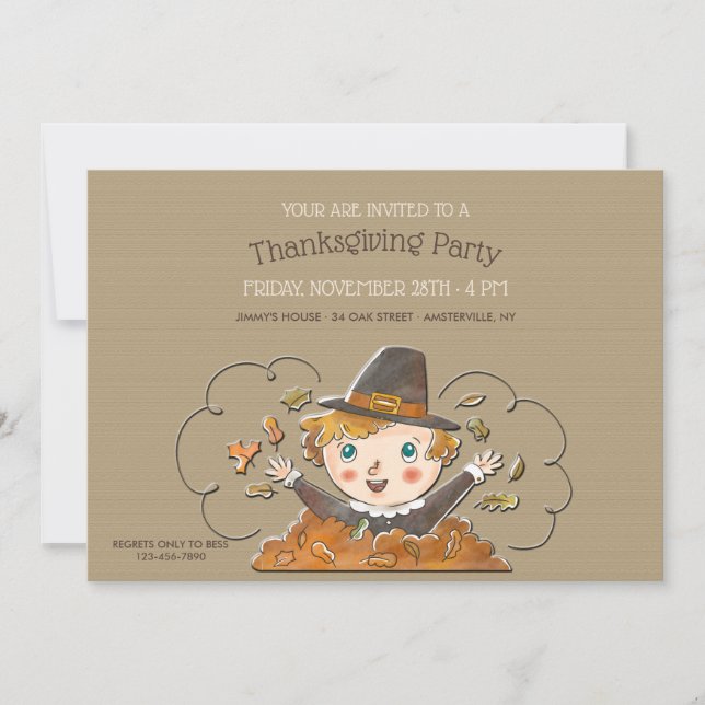 Hooray It's Thanksgiving Kids Party Invitation (Front)