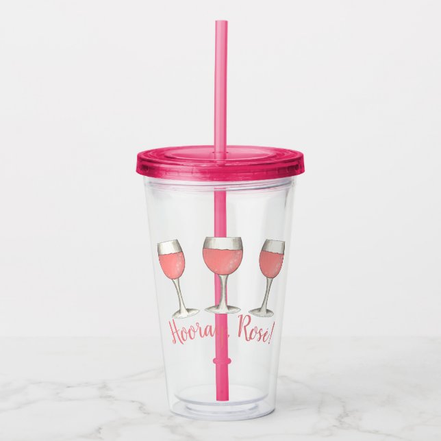 Hooray, Rosé! Blush Pink Rose Glass Wine Lover (Front)