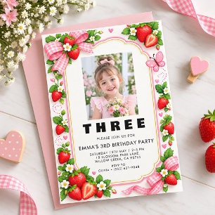 Hooray She's Three Personalised Photo Birthday Invitation