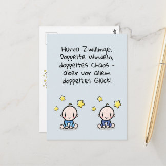 Hooray Twins, Congratulations Birth, 2 Boys, Postcard