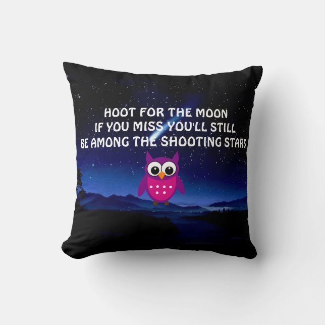 HOOT for the Moon Owl Throw Pillow (Front)